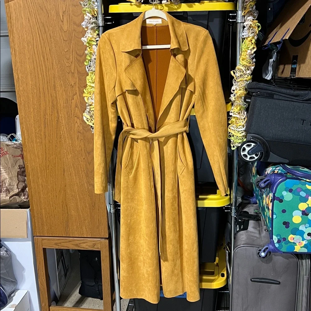 Woman Faux Suede LongTrench Coat absolutely comfortable for travel classy look - Picture 4 of 7